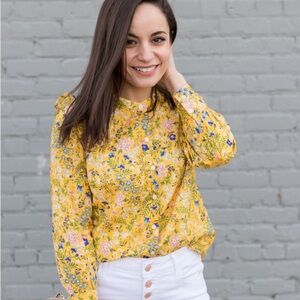 Old Navy Ditsy Floral Yellow Shirt XS